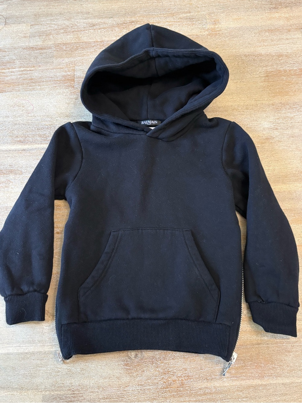 Balmain Kids Black Pullover Hoodie with Front Pocket